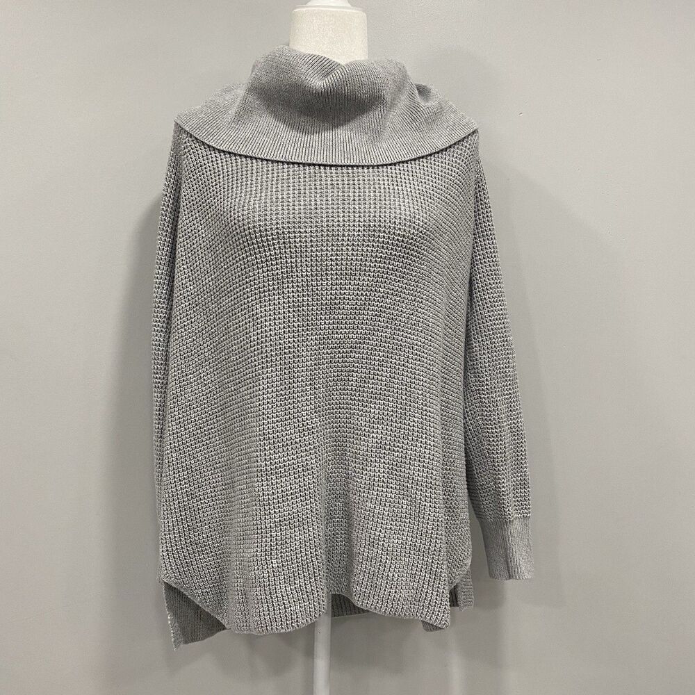 Michael Kors 1X Gray Waffle Knit Cowl Neck Long Sleeve Sweater Slouchy Relaxed